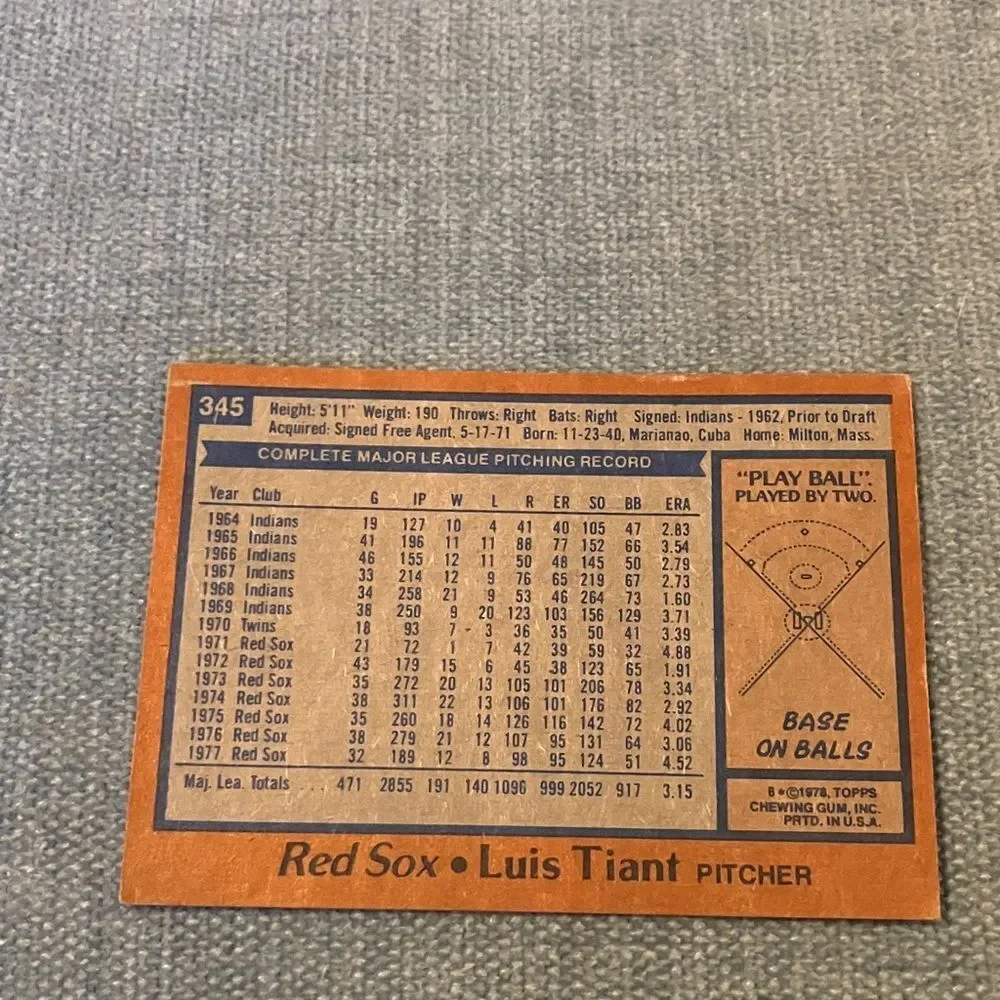 1978 Topps Boston Red Sox Baseball Card Trading Card